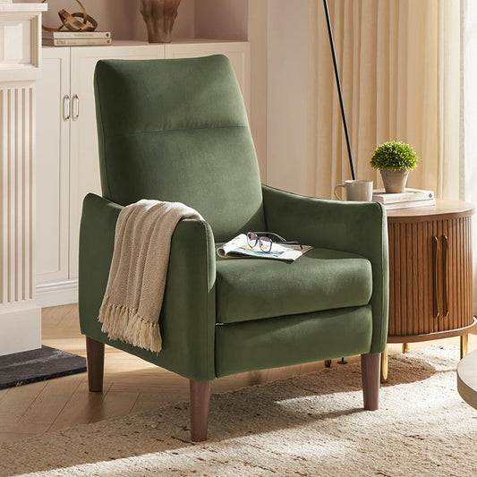 Arthur Recliner Chair with 3 Positions, Accent Chair, Mid Century Modern Reading Chair, High Back Padded Support Comfy Sleeper Armchair (Olive Green Velvet)-0