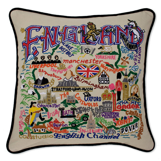 England Hand-Embroidered Pillow-0