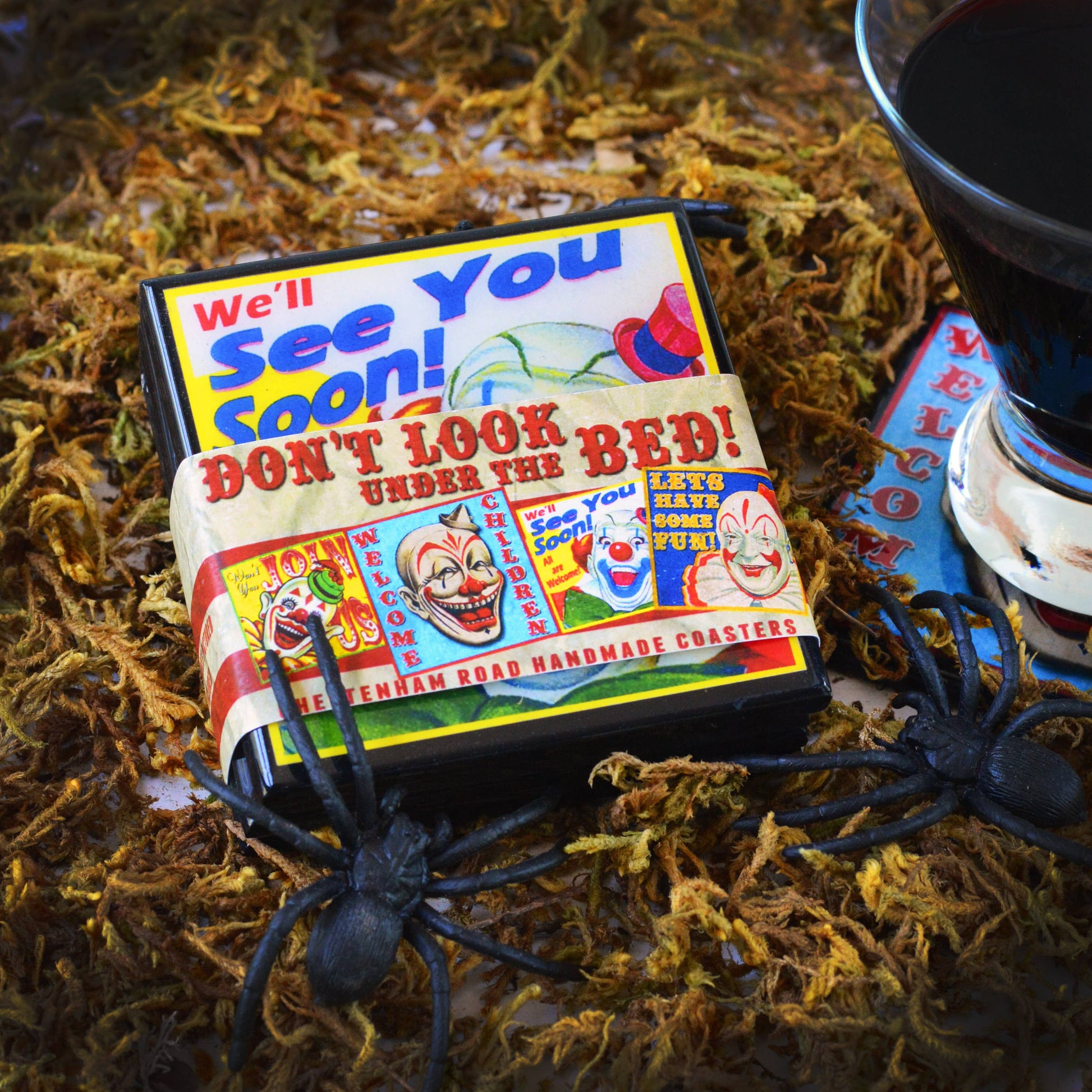 Creepy Clown Halloween Drink Coaster Set-4