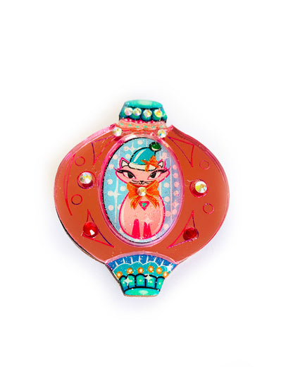 Retro Cat Christmas Bauble Brooch by Rosie Rose Parker-3