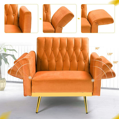 Velvet Accent Chair with Adjustable Armrests, Orange-4