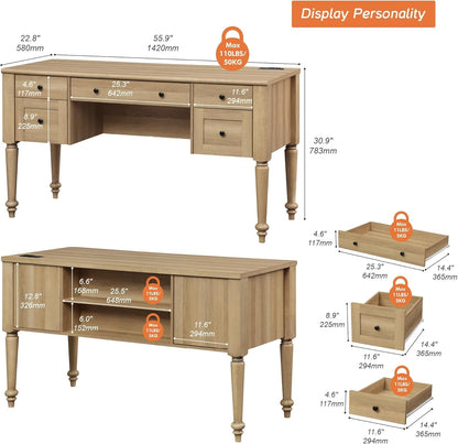 Farmhouse Executive Desk with Storage and Charging Station-1