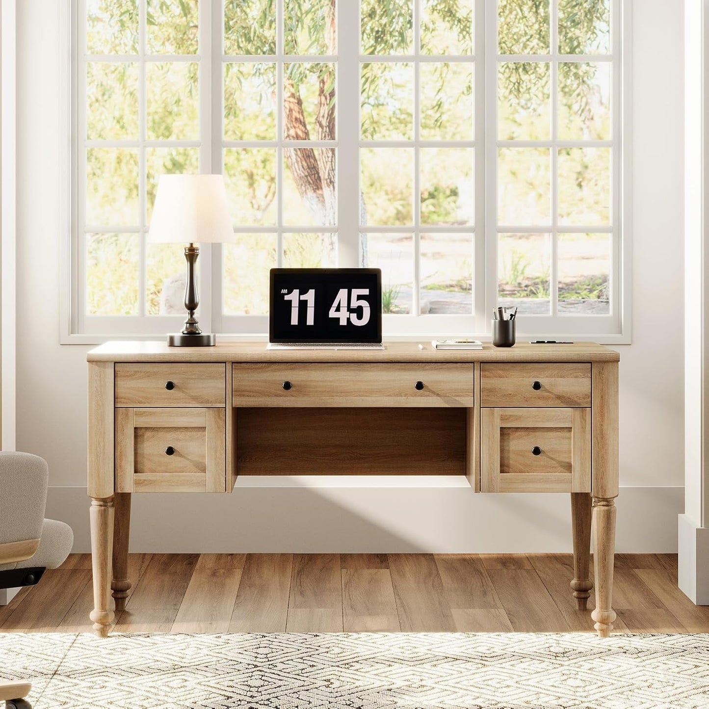 Farmhouse Executive Desk with Storage and Charging Station-2