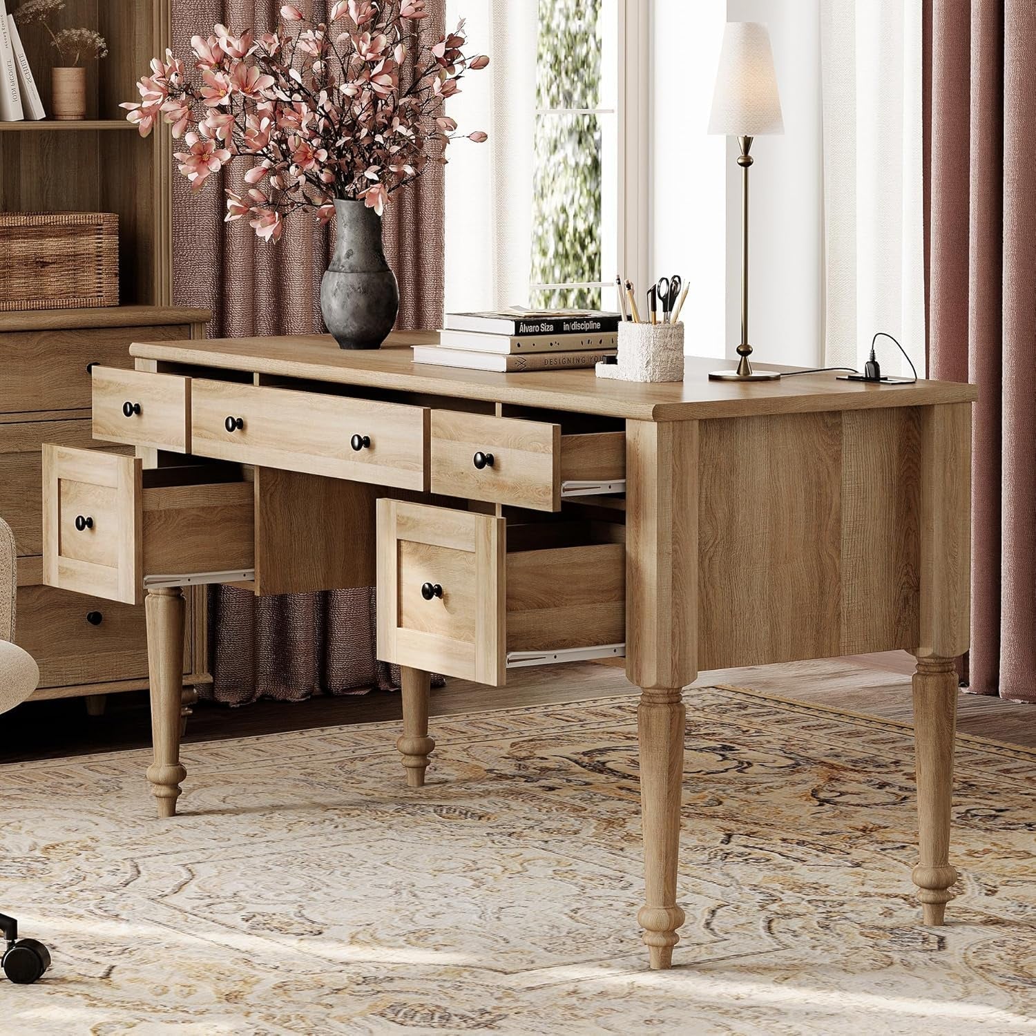 Farmhouse Executive Desk with Storage and Charging Station-3