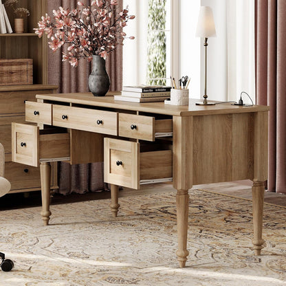 Farmhouse Executive Desk with Storage and Charging Station-3