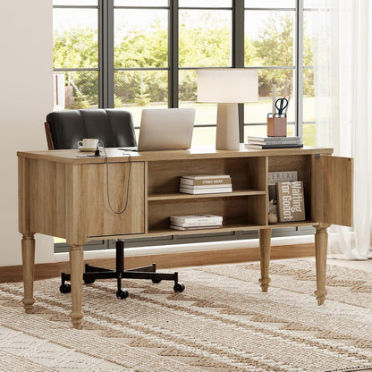 Farmhouse Executive Desk with Storage and Charging Station-4