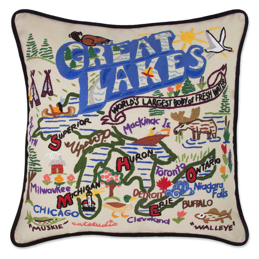 Great Lakes Hand-Embroidered Pillow-0
