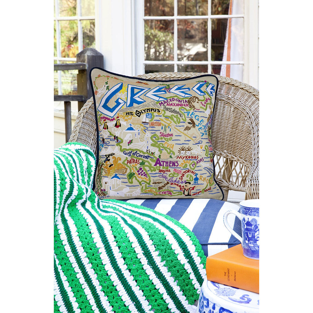 Greece Hand-Embroidered Pillow-3