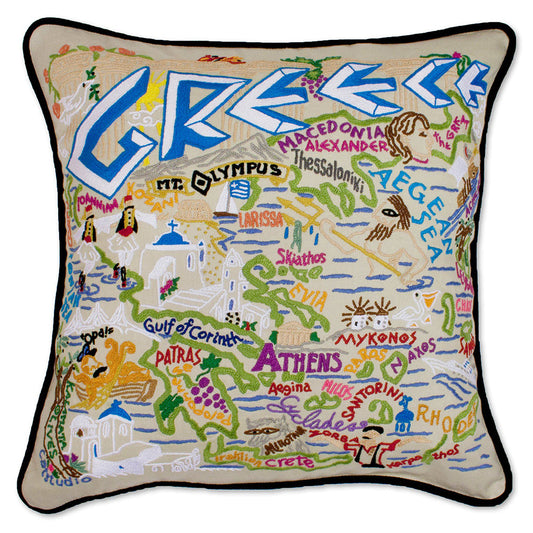 Greece Hand-Embroidered Pillow-0