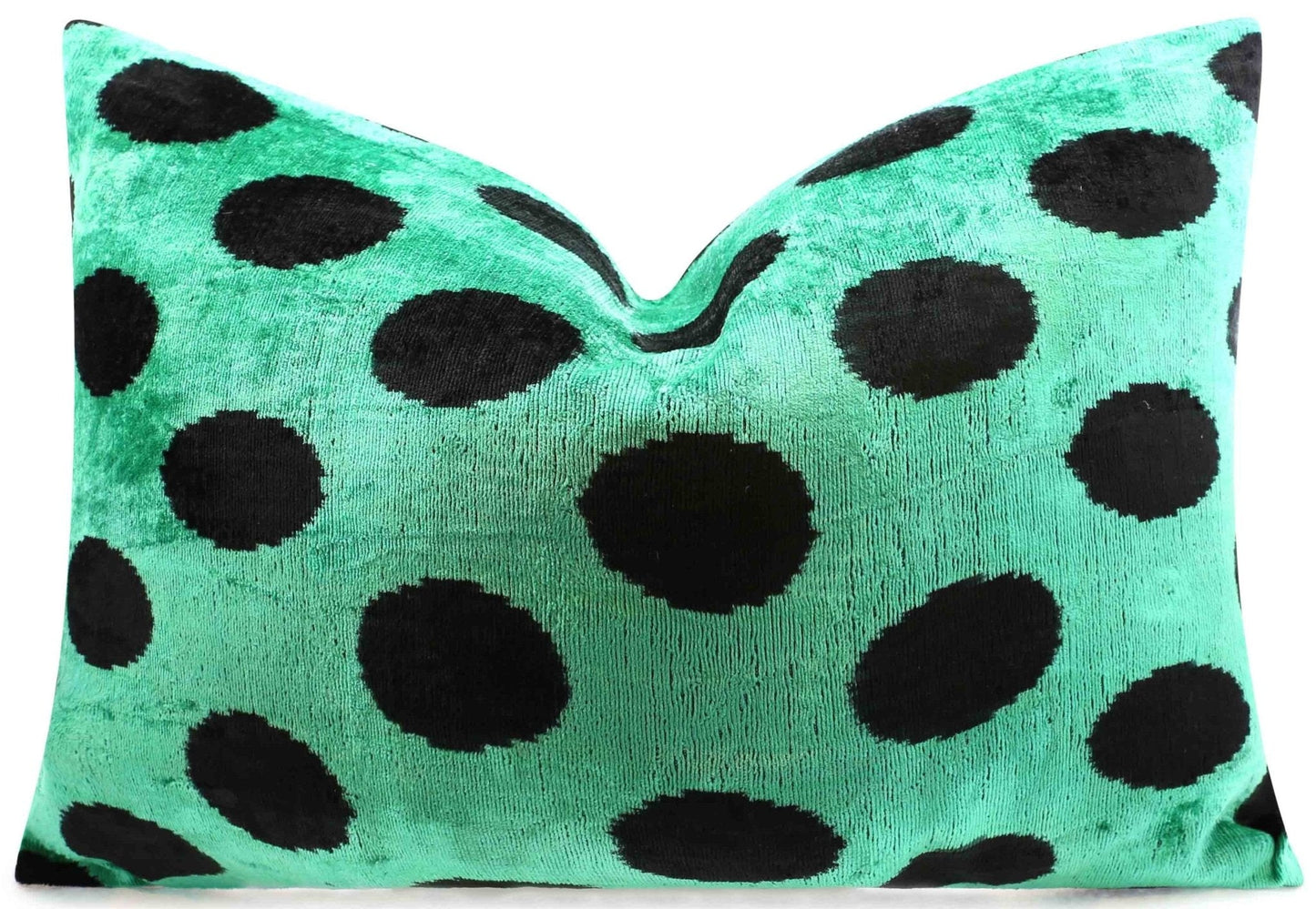 Handmade Velvet Lumbar Pillow in Green and Black Polka Dot Design - High-Quality 16x24 Inch Decorative Accent with Premium Down Feather Insert-4