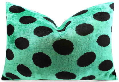 Handmade Velvet Lumbar Pillow in Green and Black Polka Dot Design - High-Quality 16x24 Inch Decorative Accent with Premium Down Feather Insert-4