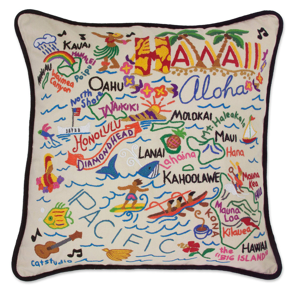 Hawaii Hand-Embroidered Pillow-0