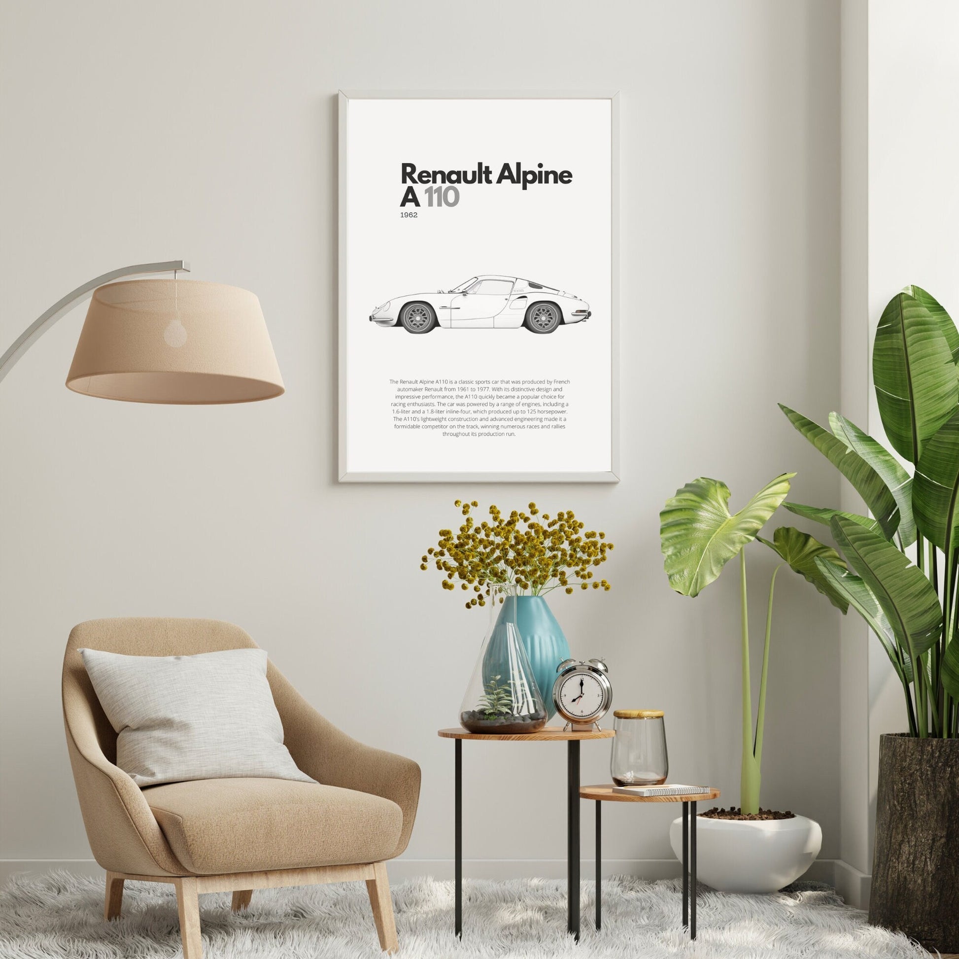Affiche Renault Alpine A110 | Art mural | Affiche voiture vintage | Affiche noir et blanc-1