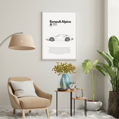 Affiche Renault Alpine A110 | Art mural | Affiche voiture vintage | Affiche noir et blanc-1