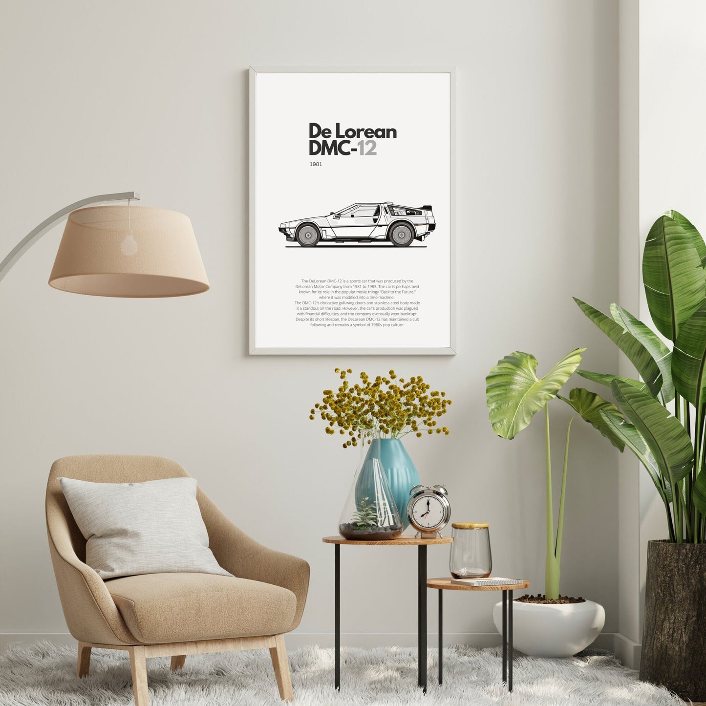 Affiche De Lorean DMC-12  | Art mural | Affiche voiture vintage | Affiche noir et blanc-2