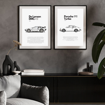 Affiche De Lorean DMC-12  | Art mural | Affiche voiture vintage | Affiche noir et blanc-3