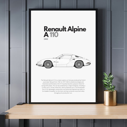 Affiche Renault Alpine A110 | Art mural | Affiche voiture vintage | Affiche noir et blanc-0