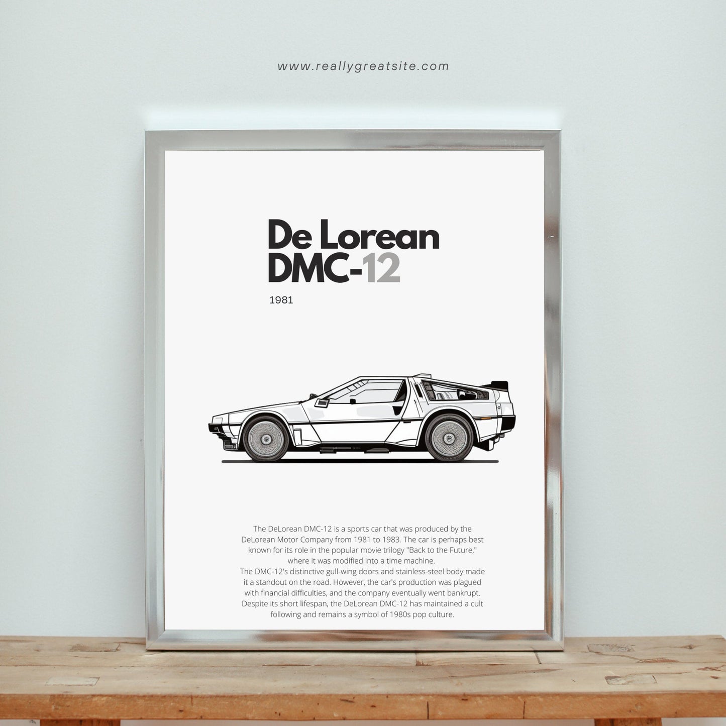 Affiche De Lorean DMC-12  | Art mural | Affiche voiture vintage | Affiche noir et blanc-1