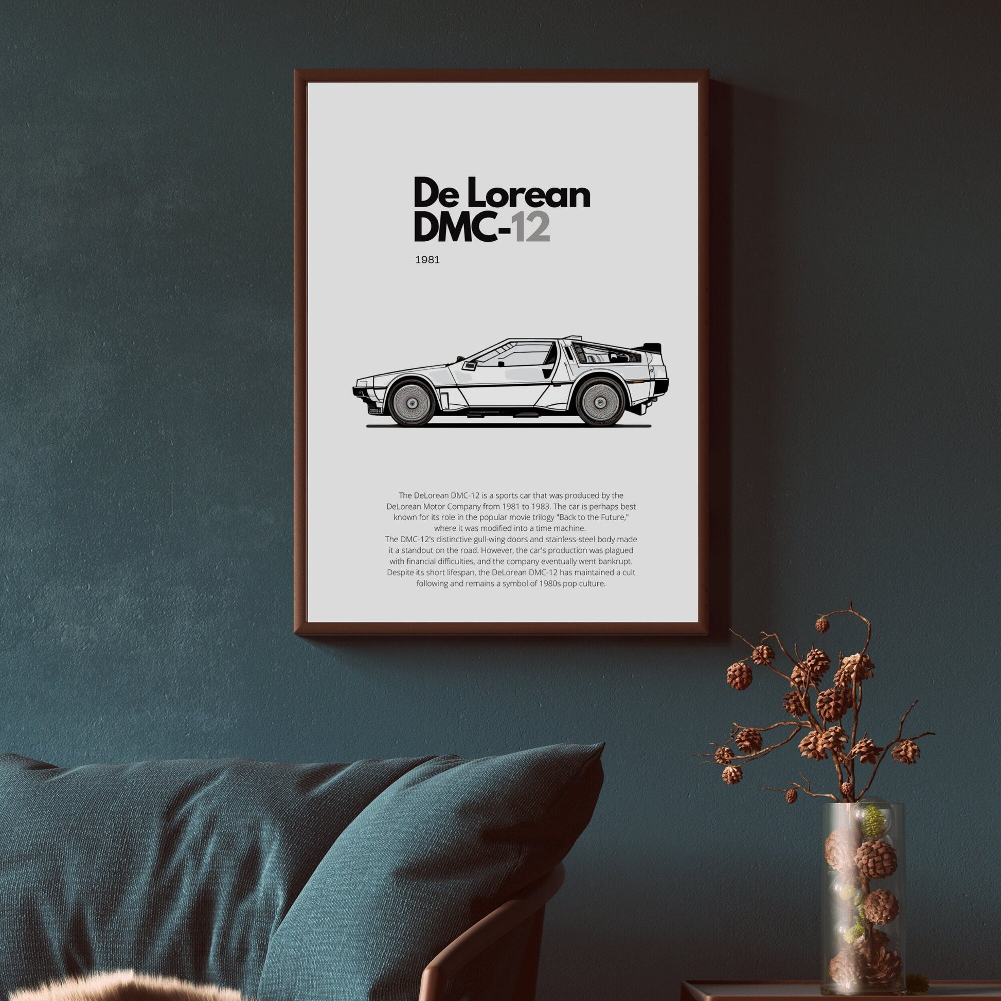 Affiche De Lorean DMC-12  | Art mural | Affiche voiture vintage | Affiche noir et blanc-4