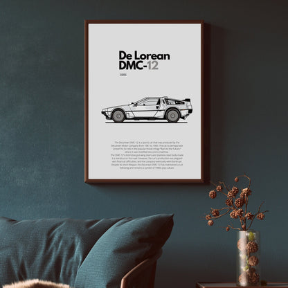 Affiche De Lorean DMC-12  | Art mural | Affiche voiture vintage | Affiche noir et blanc-4