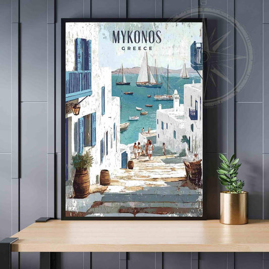Affiche Mykonos | Impression vintage de Mykonos, Grèce-0