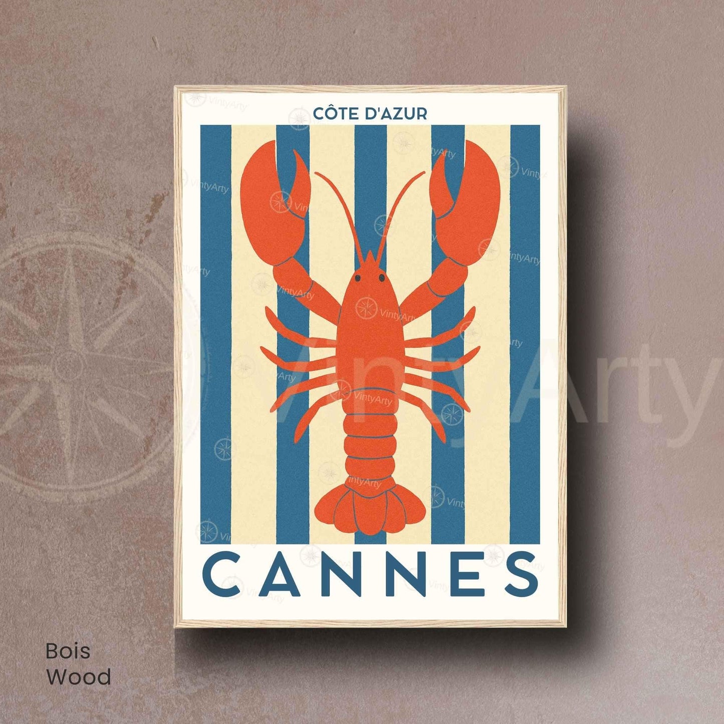 Affiche Cannes Homard – Poster Côte d’Azur – Illustration déco marine bord de mer vintage-6