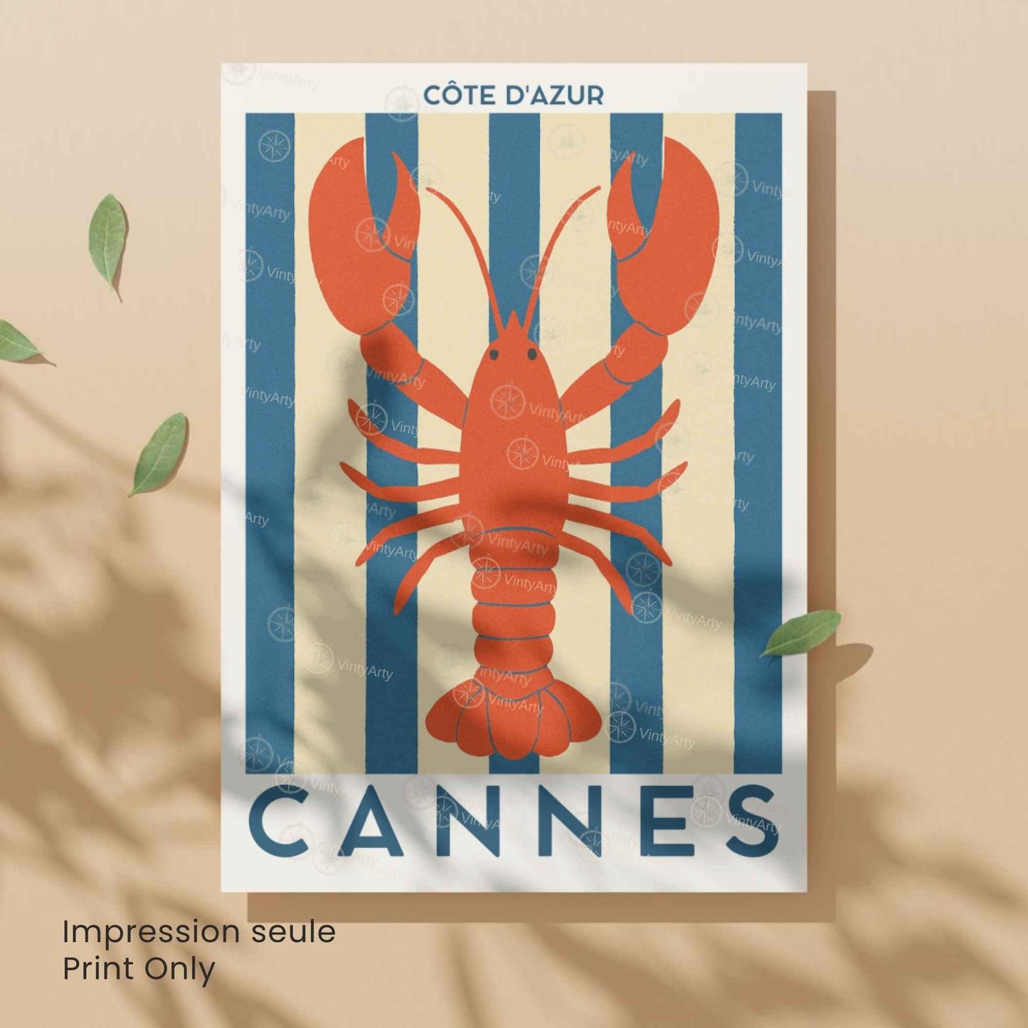 Affiche Cannes Homard – Poster Côte d’Azur – Illustration déco marine bord de mer vintage-5