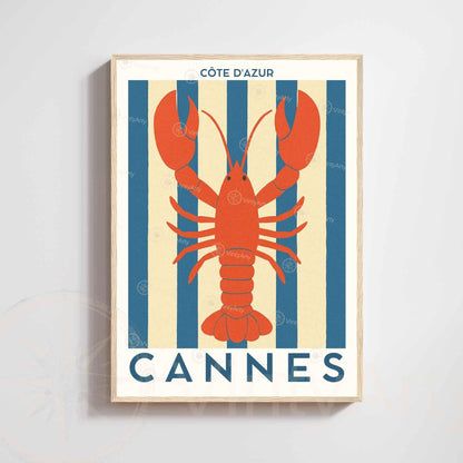 Affiche Cannes Homard – Poster Côte d’Azur – Illustration déco marine bord de mer vintage-0