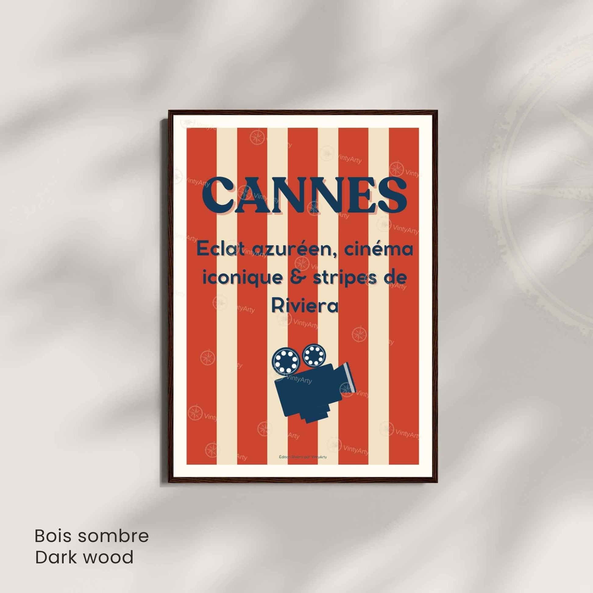 Affiche Cannes Cinéma – Poster typographique Riviera rouge – Déco Côte d’Azur vintage & festival-2