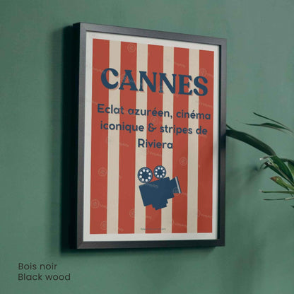 Affiche Cannes Cinéma – Poster typographique Riviera rouge – Déco Côte d’Azur vintage & festival-1