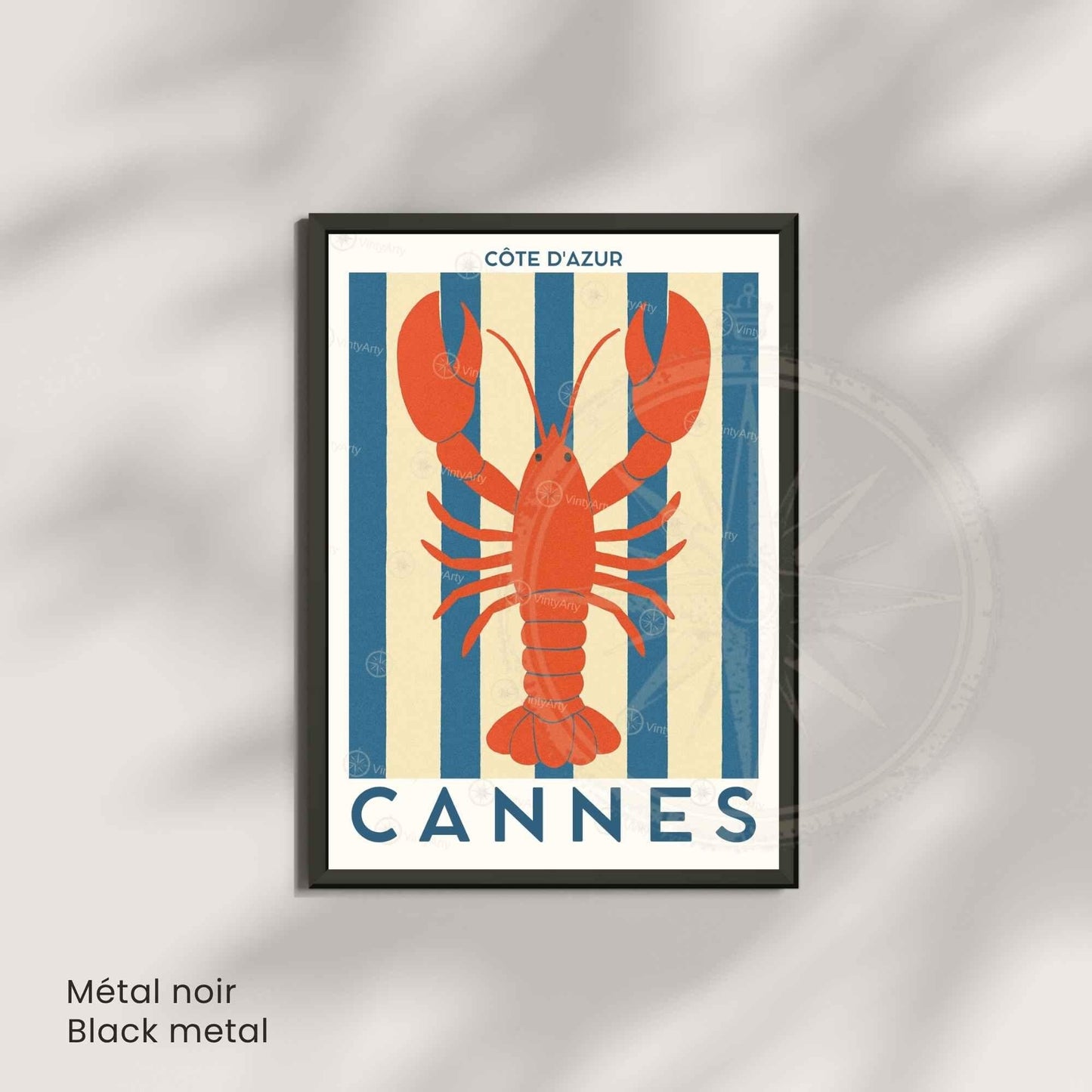 Affiche Cannes Homard – Poster Côte d’Azur – Illustration déco marine bord de mer vintage-3