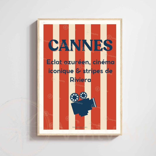 Affiche Cannes Cinéma – Poster typographique Riviera rouge – Déco Côte d’Azur vintage & festival-0