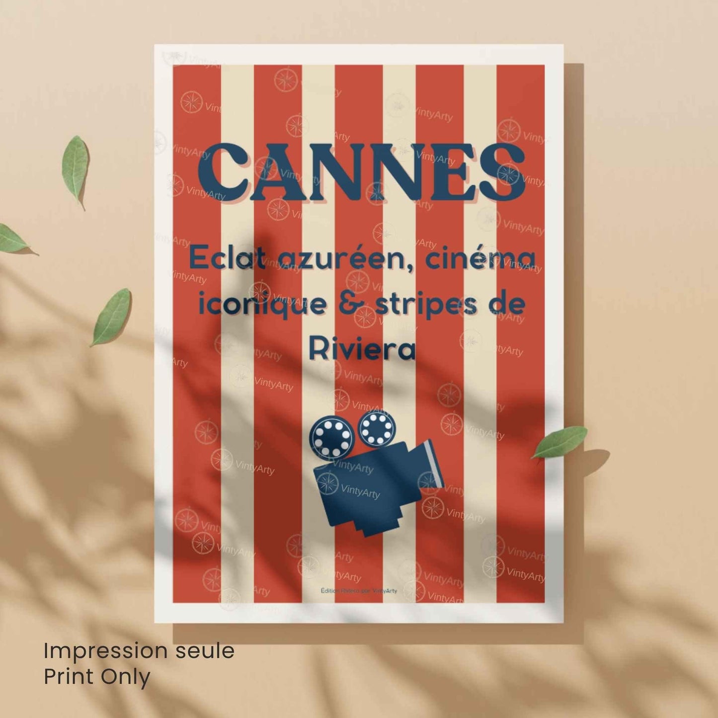 Affiche Cannes Cinéma – Poster typographique Riviera rouge – Déco Côte d’Azur vintage & festival-5