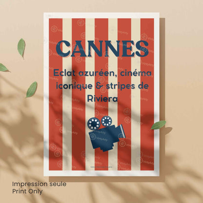 Affiche Cannes Cinéma – Poster typographique Riviera rouge – Déco Côte d’Azur vintage & festival-5