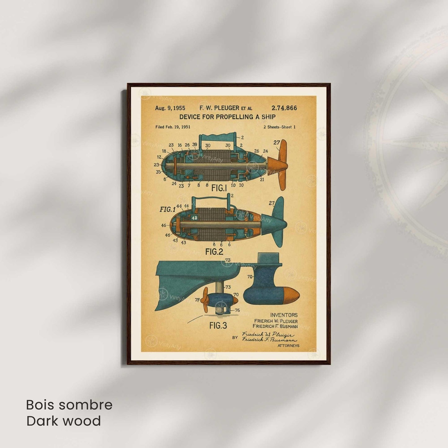 Affiche Brevet Propulsion Marine Vintage – Poster Technique 1955 | Art Industriel & Décoration Mécanique-2