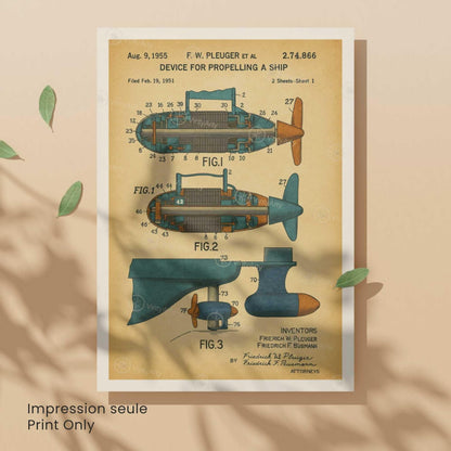 Affiche Brevet Propulsion Marine Vintage – Poster Technique 1955 | Art Industriel & Décoration Mécanique-5