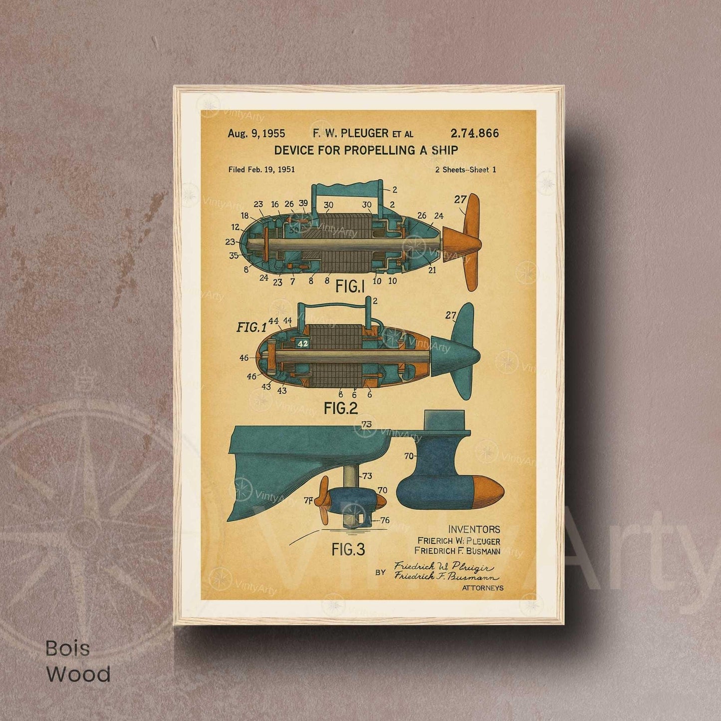 Affiche Brevet Propulsion Marine Vintage – Poster Technique 1955 | Art Industriel & Décoration Mécanique-6