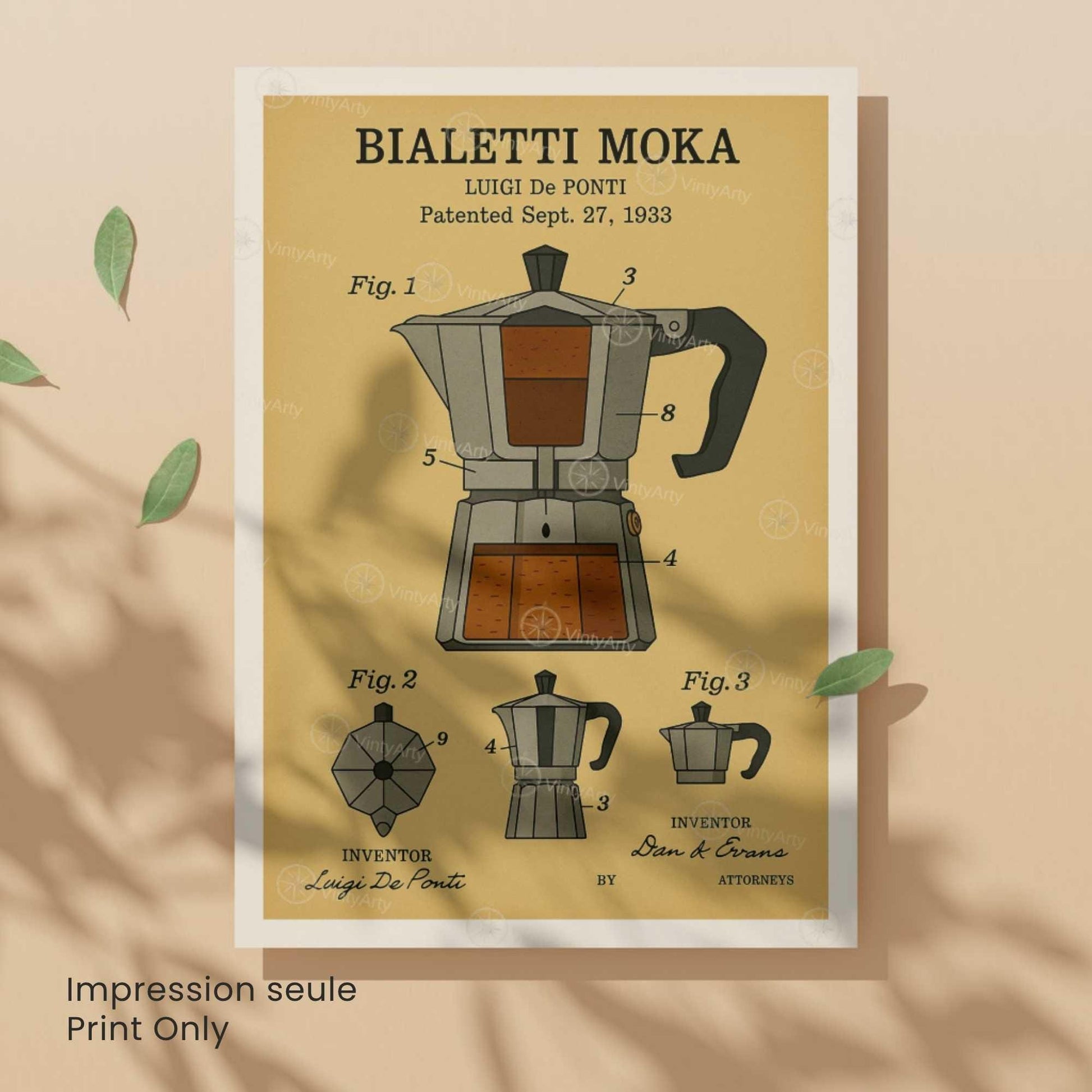 Affiche Brevet Cafetière Italienne – Poster Vintage Moka 1933 | Art Industriel & Design Café-5