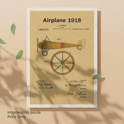 Affiche Brevet Avion Vintage – Poster Aéronautique 1918 | Art Industriel & Décoration Rétro-5