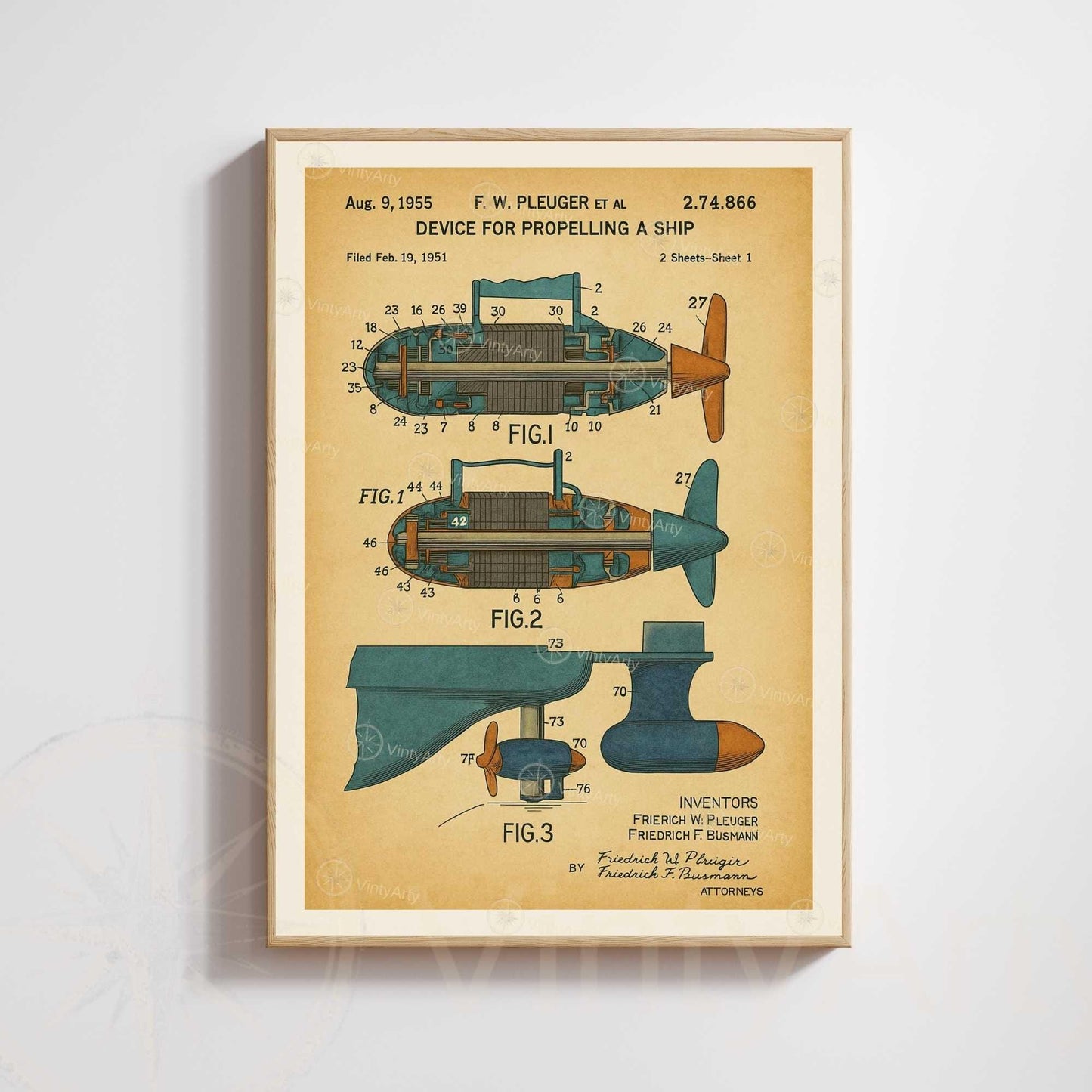 Affiche Brevet Propulsion Marine Vintage – Poster Technique 1955 | Art Industriel & Décoration Mécanique-0