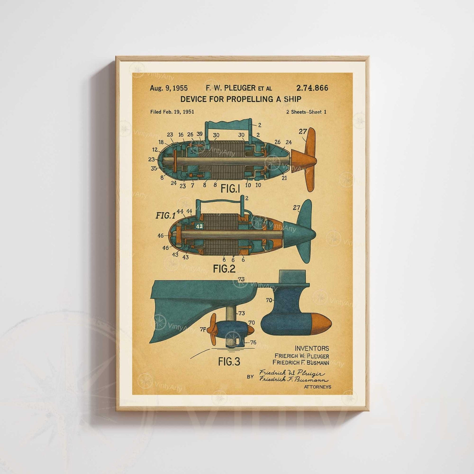 Affiche Brevet Propulsion Marine Vintage – Poster Technique 1955 | Art Industriel & Décoration Mécanique-0