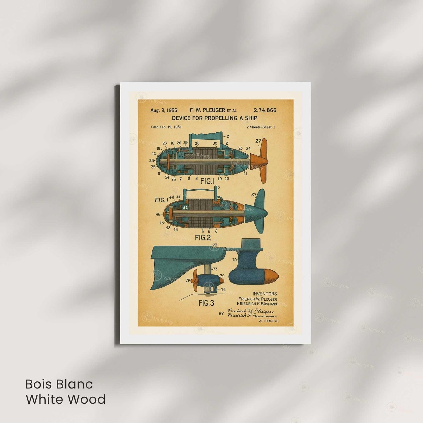 Affiche Brevet Propulsion Marine Vintage – Poster Technique 1955 | Art Industriel & Décoration Mécanique-4