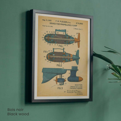Affiche Brevet Propulsion Marine Vintage – Poster Technique 1955 | Art Industriel & Décoration Mécanique-1
