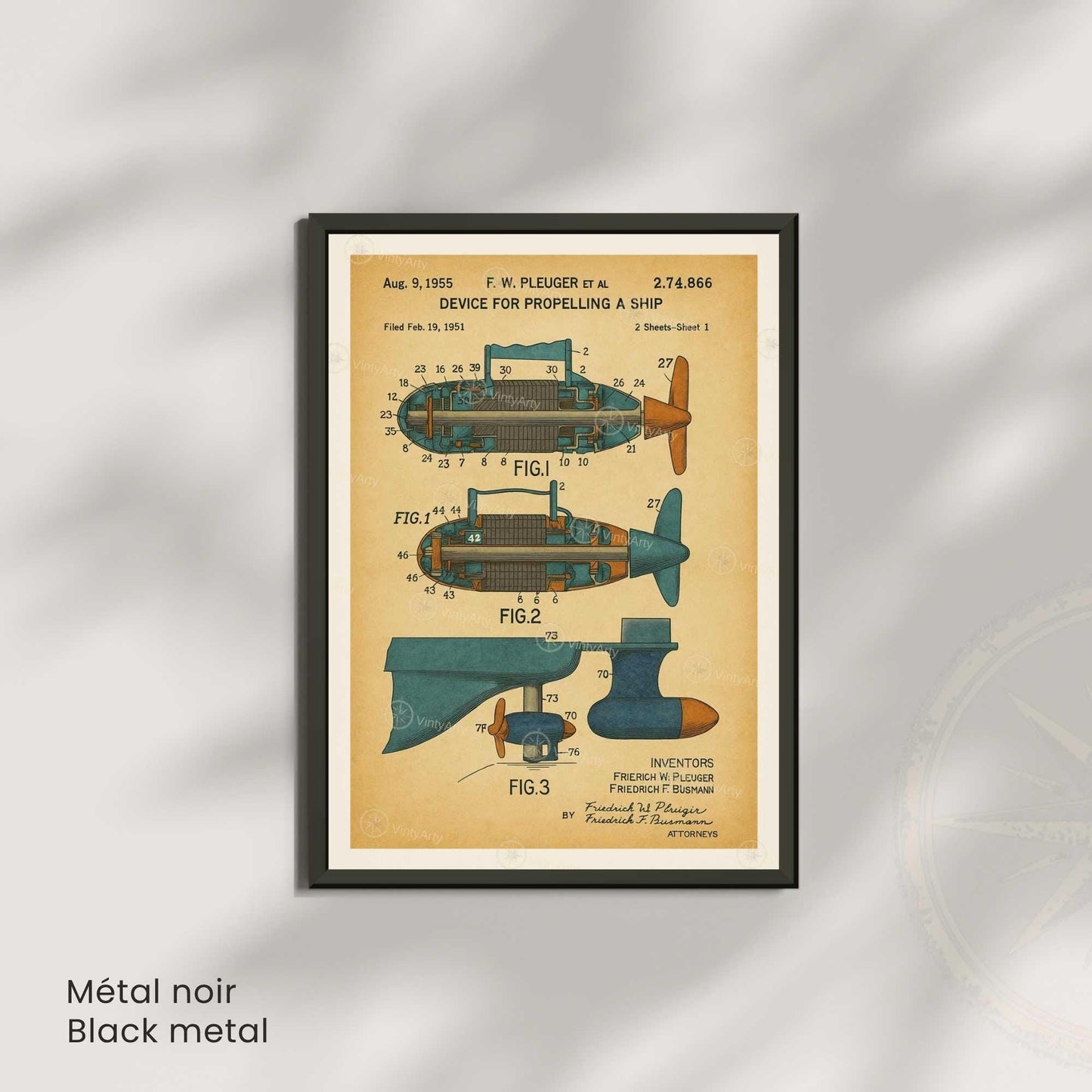 Affiche Brevet Propulsion Marine Vintage – Poster Technique 1955 | Art Industriel & Décoration Mécanique-3