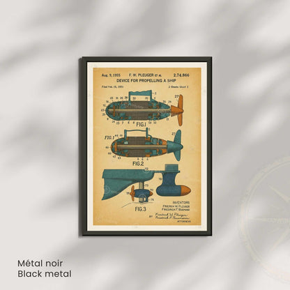 Affiche Brevet Propulsion Marine Vintage – Poster Technique 1955 | Art Industriel & Décoration Mécanique-3