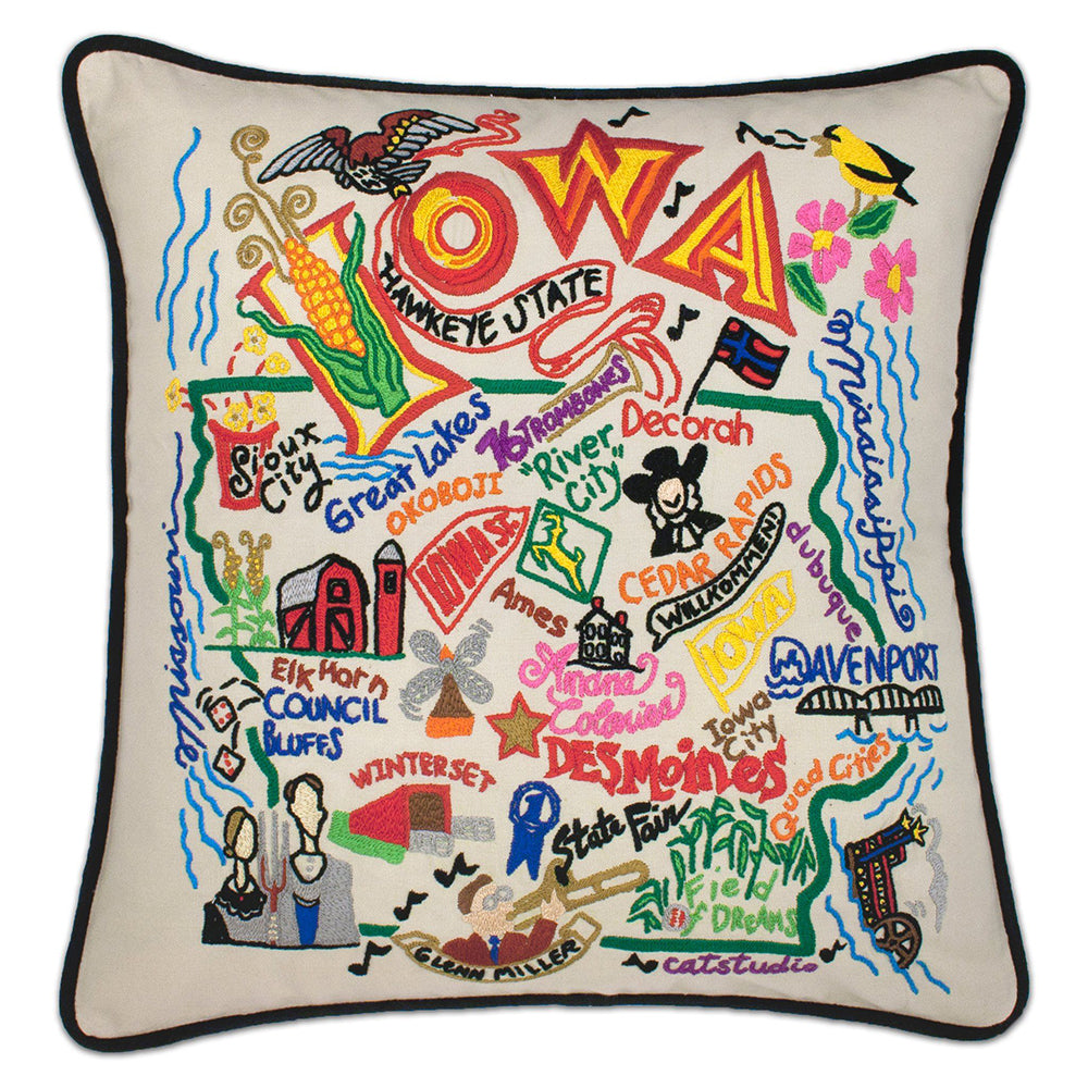 Iowa Hand-Embroidered Pillow-0