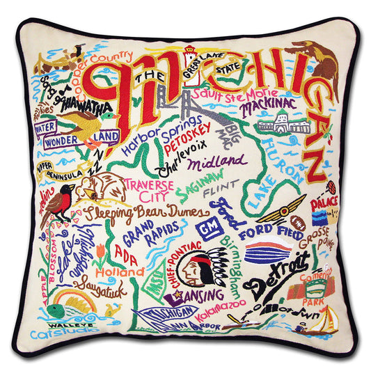 Michigan Hand-Embroidered Pillow-0