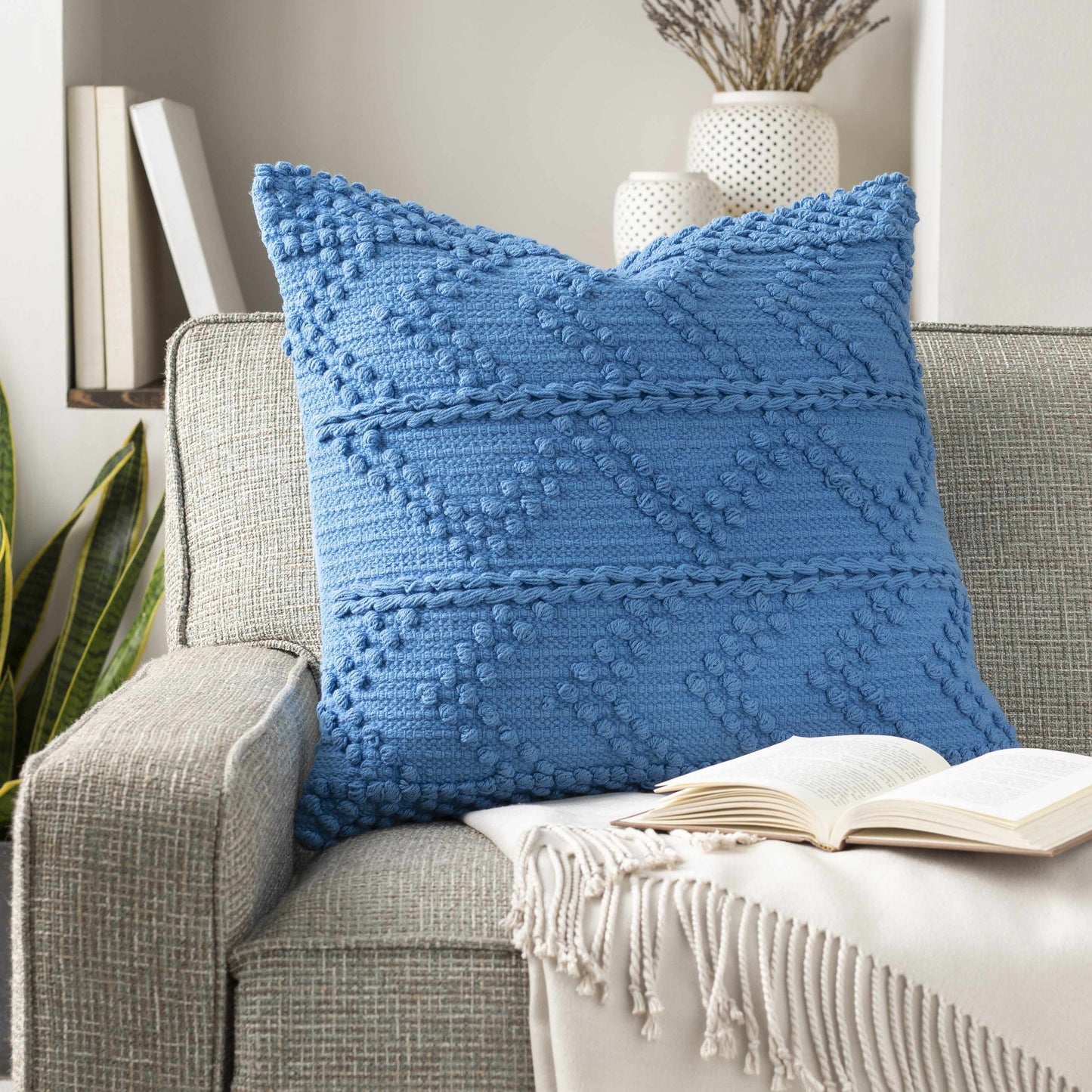 Minalin Blue Square Throw Pillow-3