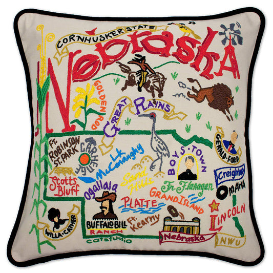 Nebraska Hand-Embroidered Pillow-0