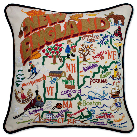 New England Hand-Embroidered Pillow-0